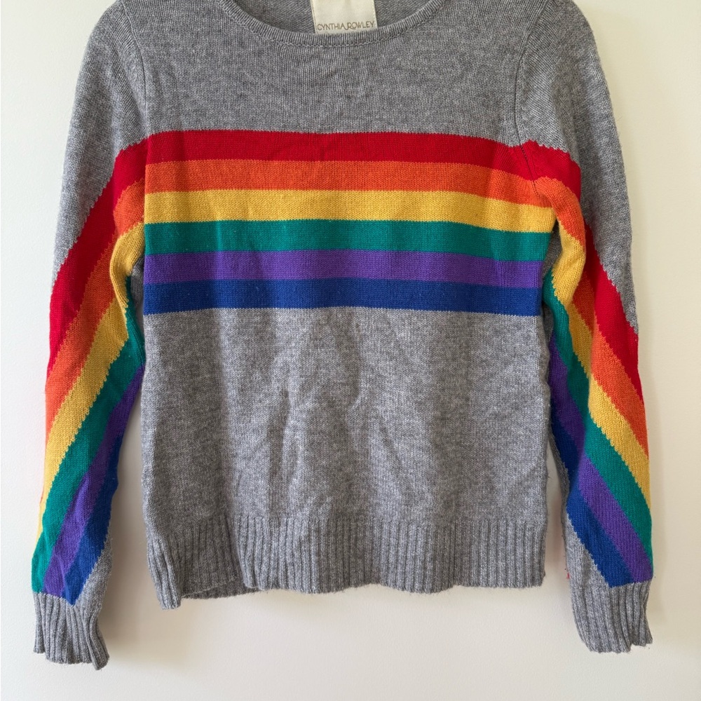 Cynthia Rowley Gray Sweater with Rainbow Stripes Size XS